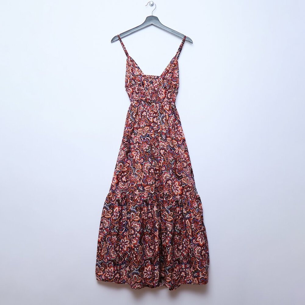 Jason Wu Floral Paisley Tiered Ruffle Back Cutout Maxi Sleeveless Dress M